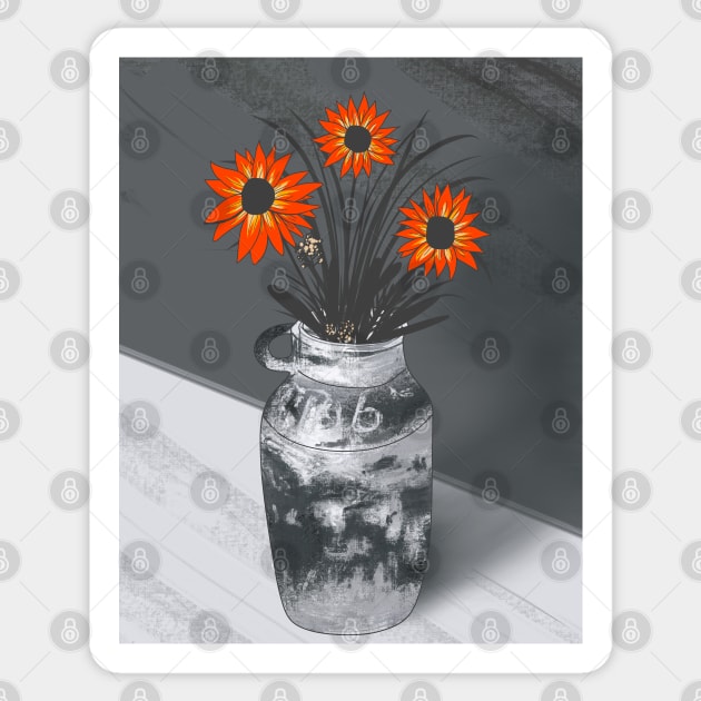 gray vase with orange flowers Sticker by Mimie20